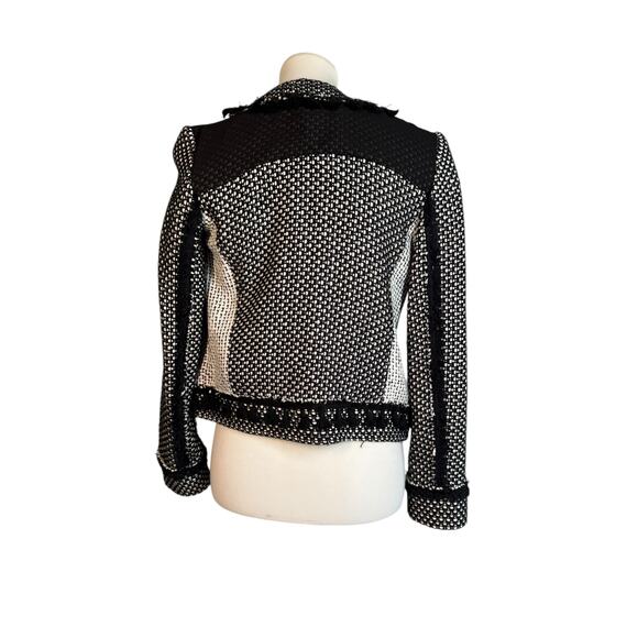 Derek Lam 10 Crosby Tassel-Trim Tweed Linen-Blend Jacket White/Black Size 4 - Picture 12 of 15